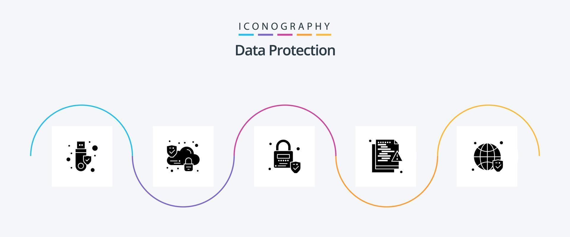 Data Protection Glyph 5 Icon Pack Including security. globe. locked. security. network vector