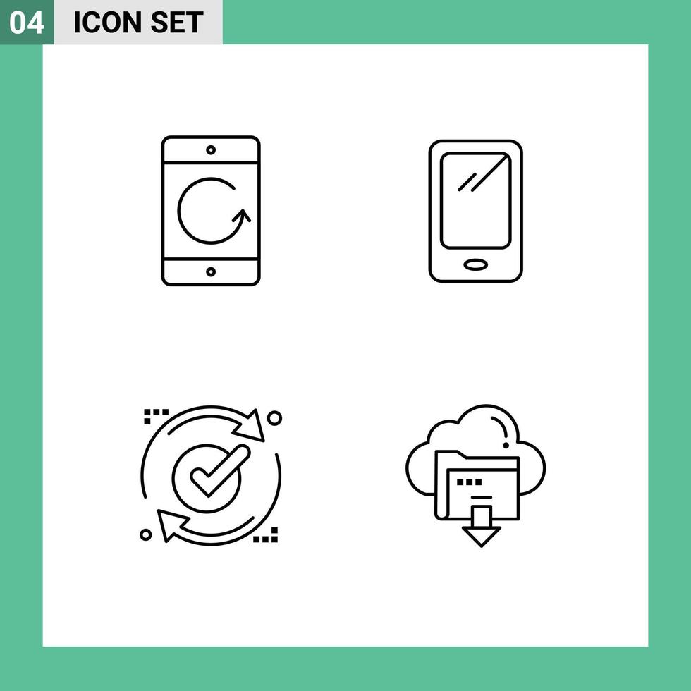 conjunto de 4 colores planos de línea de relleno de vector en cuadrícula para dispositivos de flecha iphone informe de teléfono inteligente elementos de diseño de vector editables