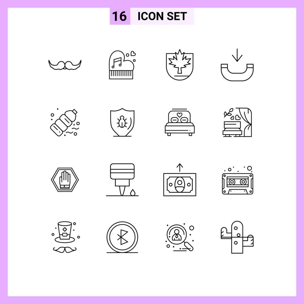 Outline Pack of 16 Universal Symbols of incoming shield passion canada security Editable Vector Design Elements