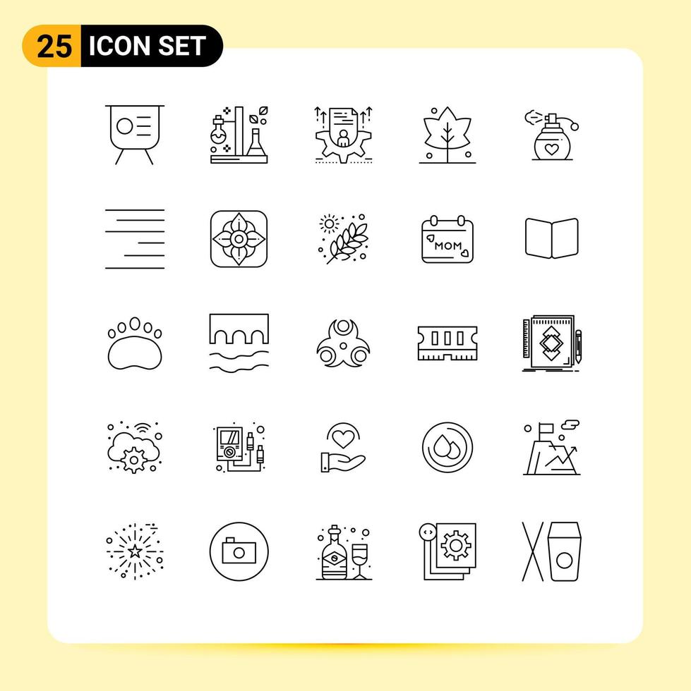 25 Universal Lines Set for Web and Mobile Applications giving leaf test configure profile Editable Vector Design Elements