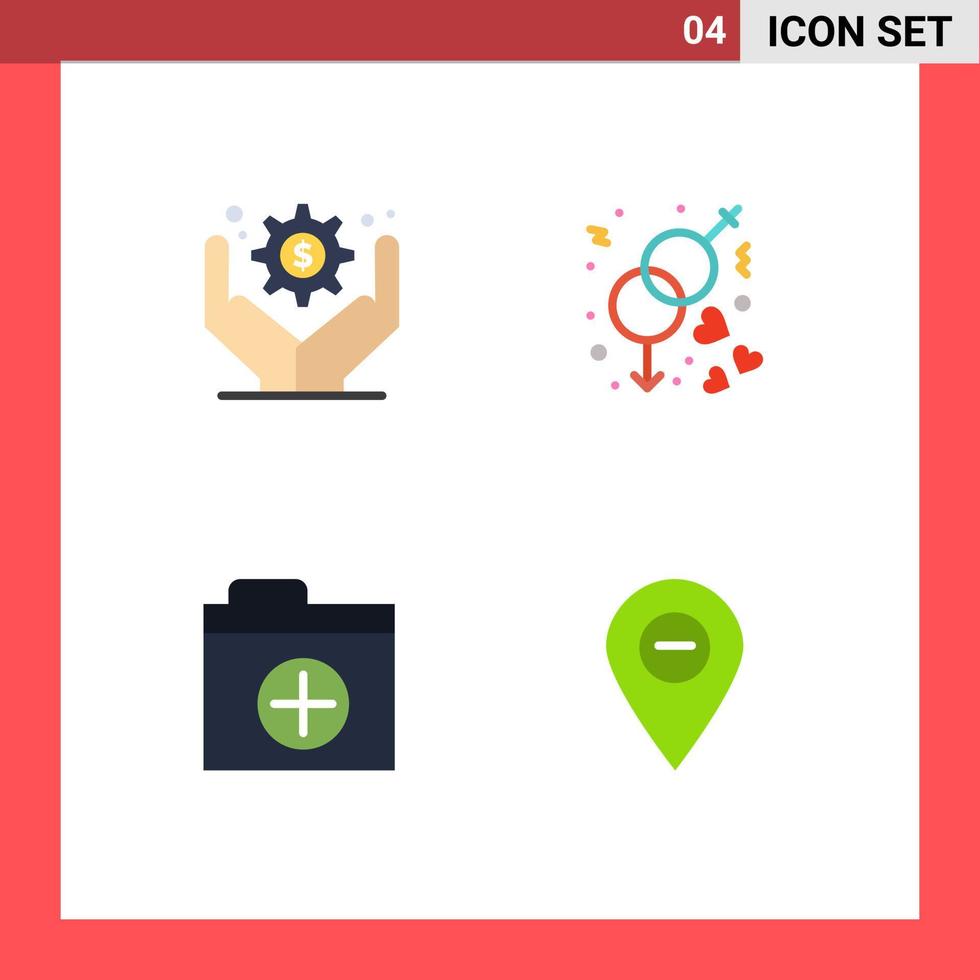 Group of 4 Modern Flat Icons Set for business administration new engagement wedding location Editable Vector Design Elements