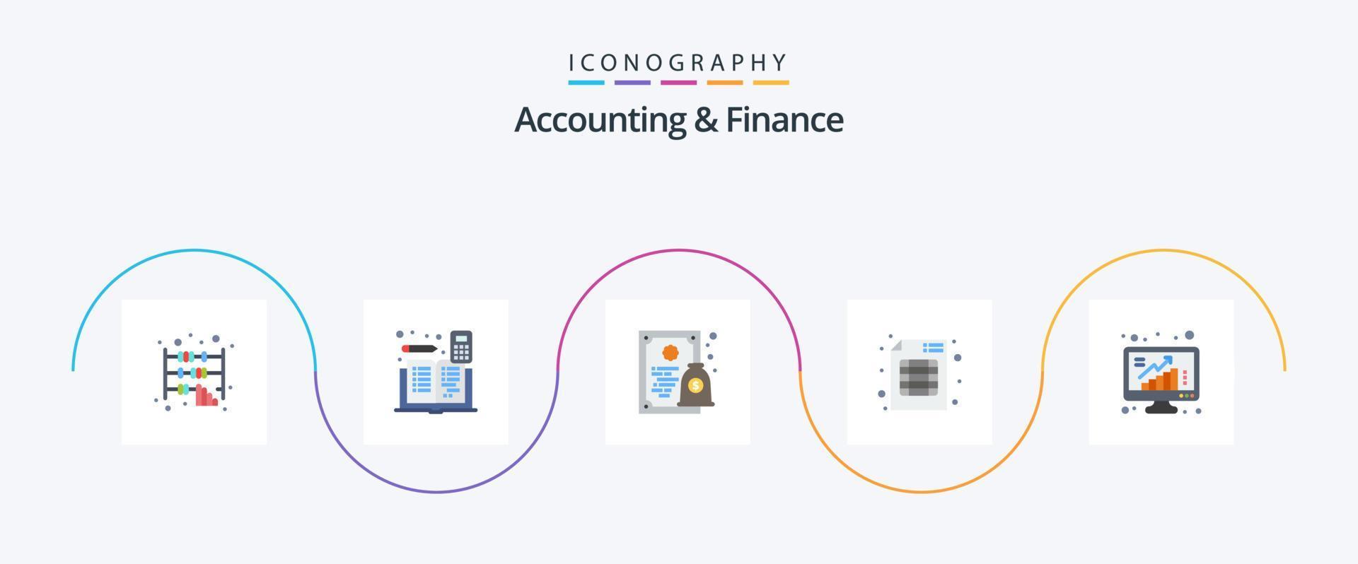 paquete de iconos planos de contabilidad y finanzas 5 que incluye crecimiento. marca. libro. marca. dinero vector