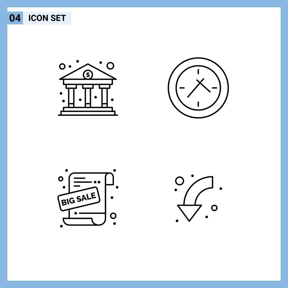 Editable Vector Line Pack of 4 Simple Filledline Flat Colors of bank sale advertisement finance clock arrow Editable Vector Design Elements