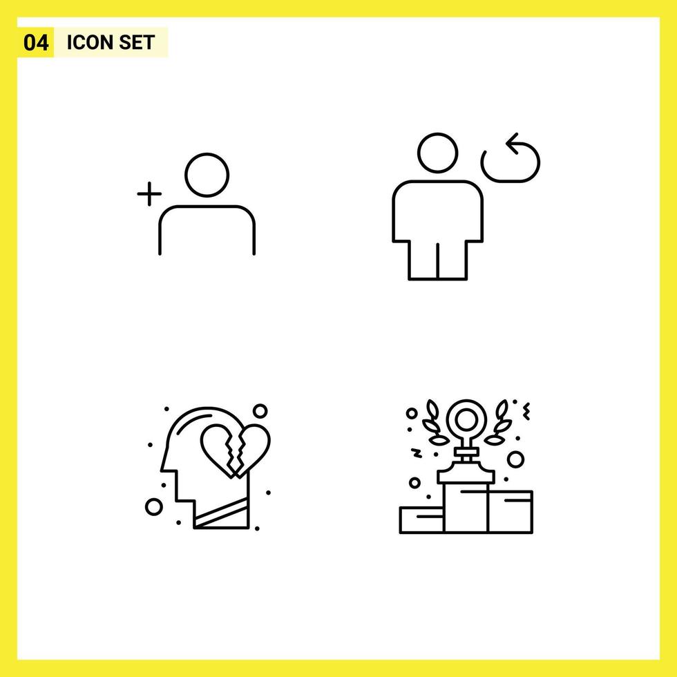 Mobile Interface Line Set of 4 Pictograms of discover people feeling avatar loop break heart Editable Vector Design Elements