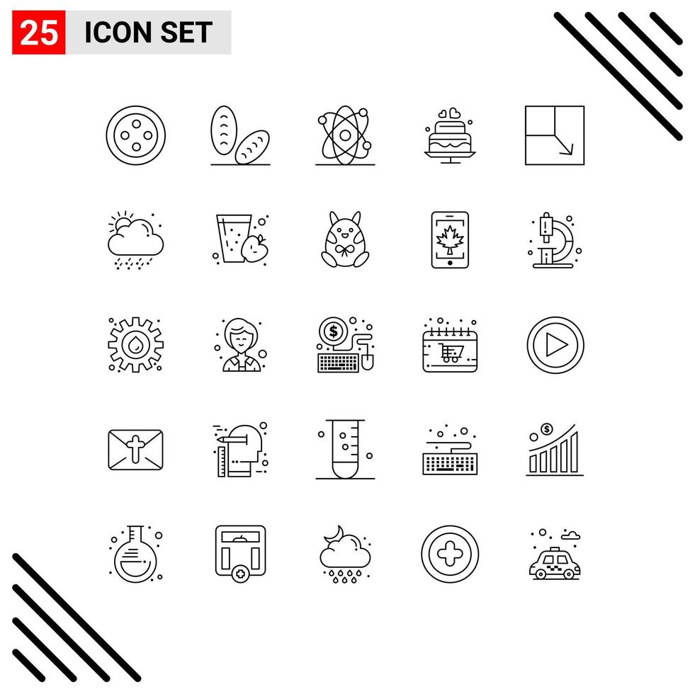 Modern Set of 25 Lines Pictograph of weather cloud cake view expand Editable Vector Design Elements