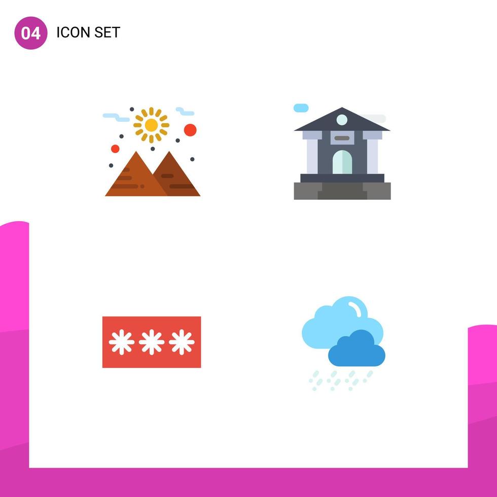 4 concepto de icono plano para sitios web móviles y aplicaciones planeta contraseña código bancario nieve elementos de diseño vectorial editables vector