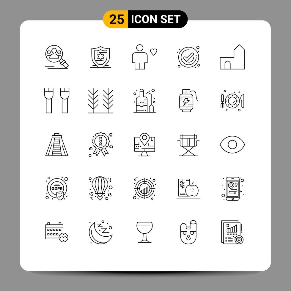 Set of 25 Vector Lines on Grid for castle building check body tick business Editable Vector Design Elements