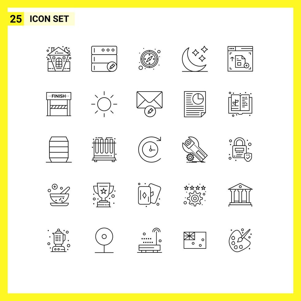 Group of 25 Modern Lines Set for webpage interface compass weather nature Editable Vector Design Elements