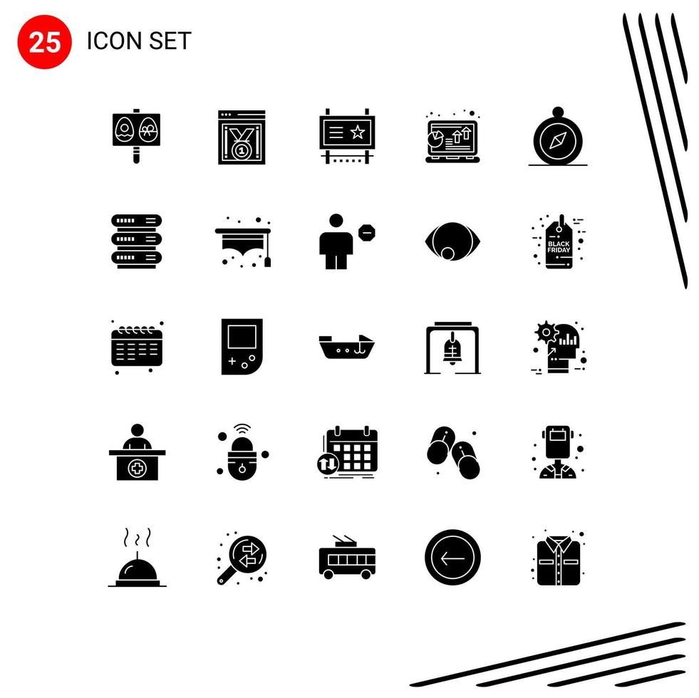 Pack of 25 creative Solid Glyphs of profit grow ad board chart road advertising Editable Vector Design Elements