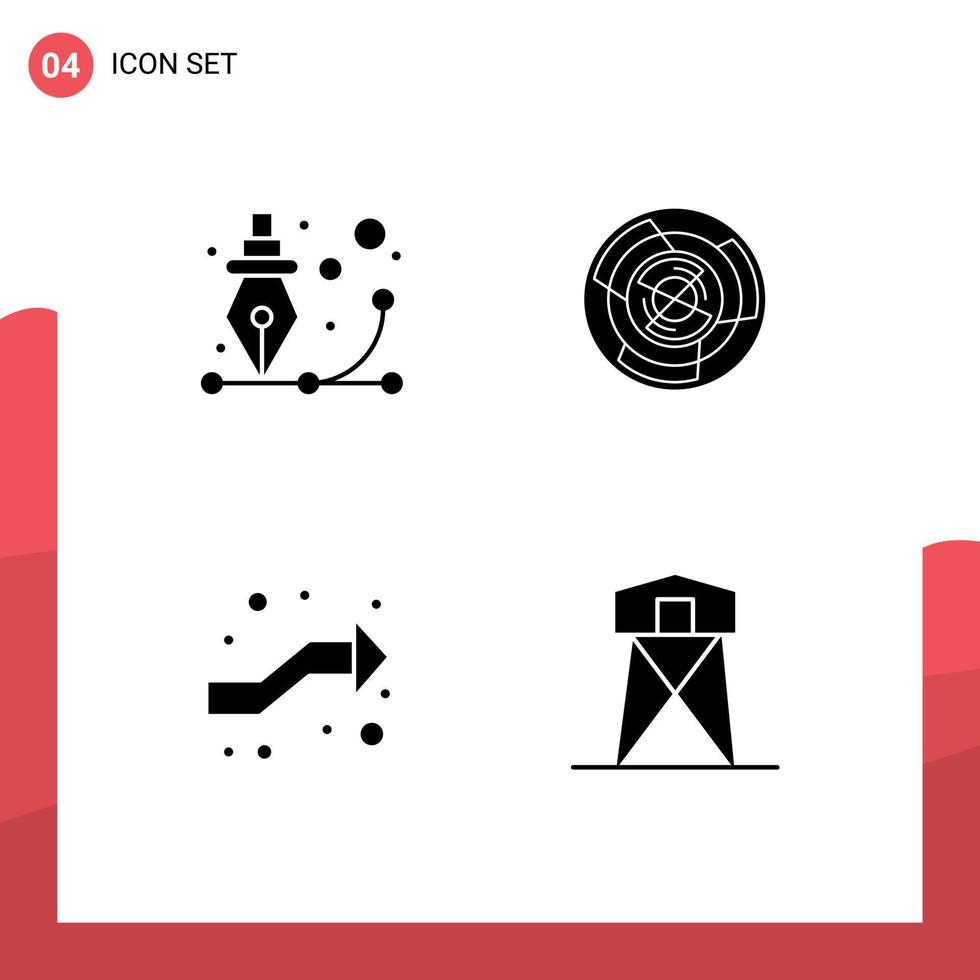 Group of 4 Modern Solid Glyphs Set for creative labyrinth pen business maze Editable Vector Design Elements