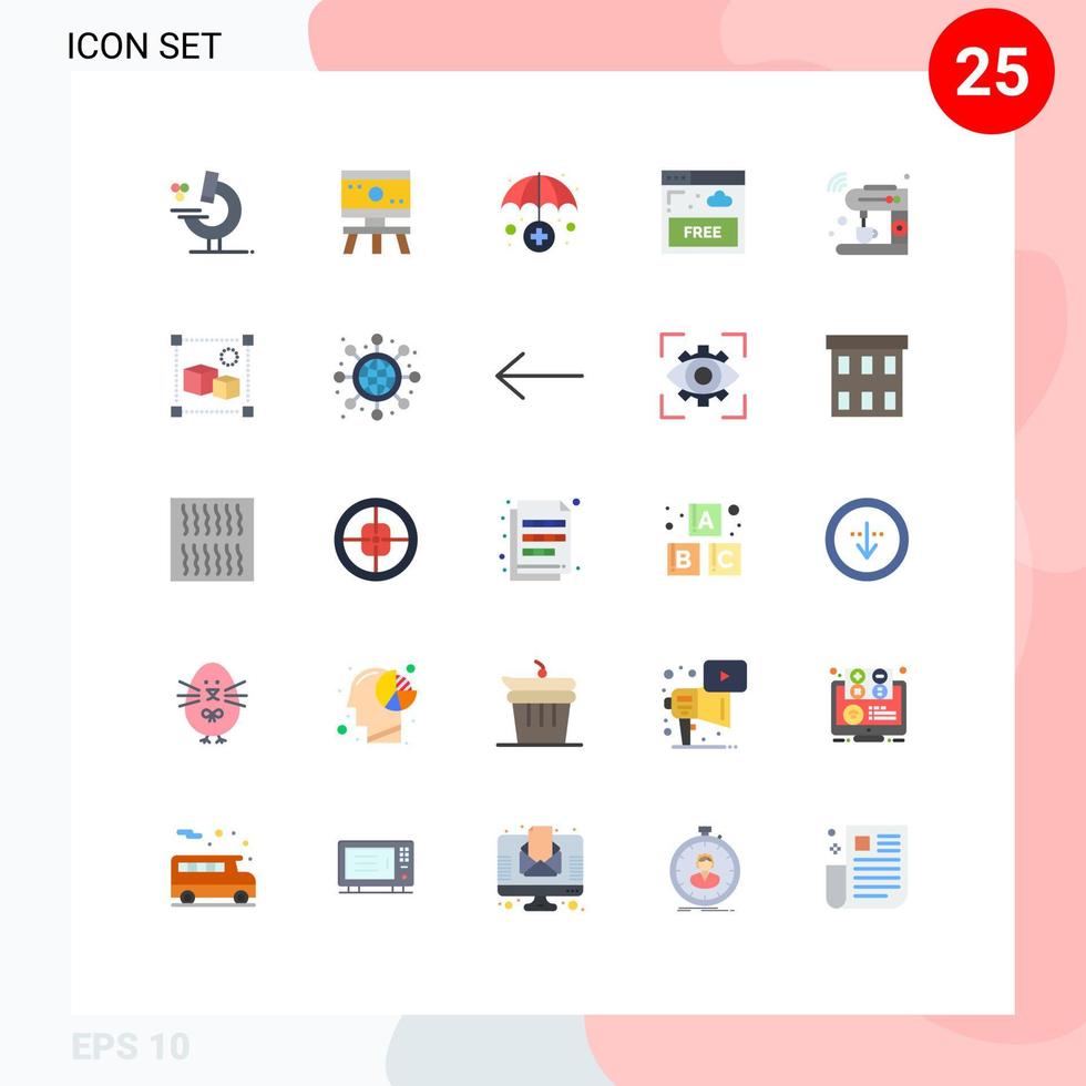 Editable Vector Line Pack of 25 Simple Flat Colors of machine internet insurance service coffee internet Editable Vector Design Elements