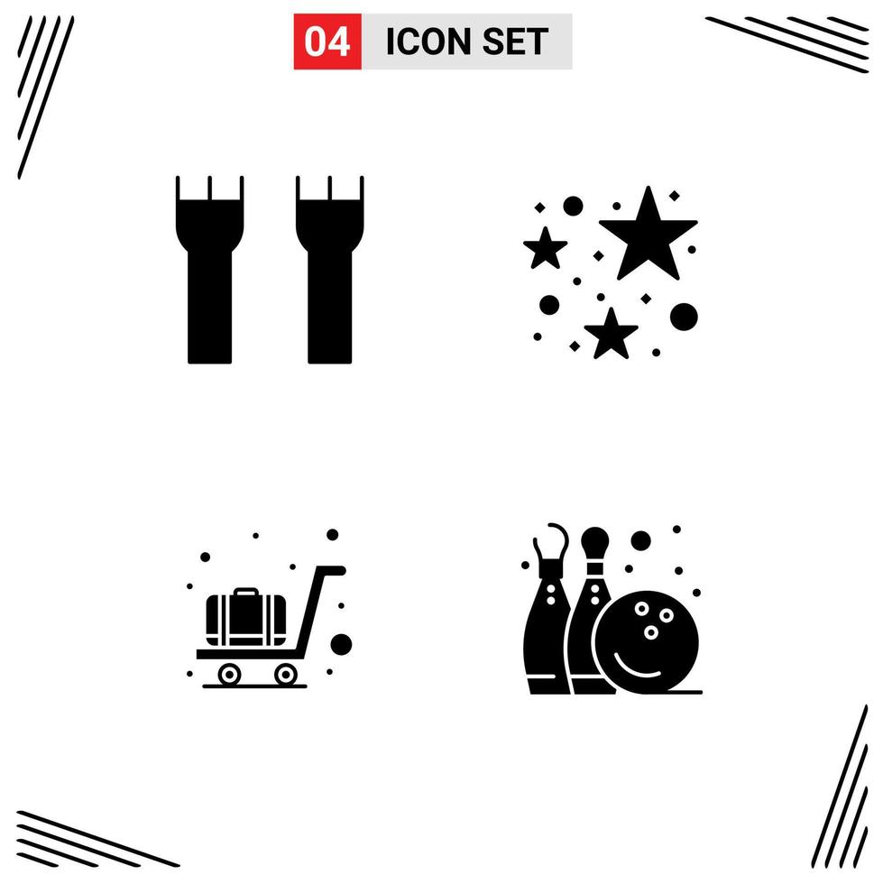 Pack of 4 Modern Solid Glyphs Signs and Symbols for Web Print Media such as castle luggage fortress stare bowling pine Editable Vector Design Elements