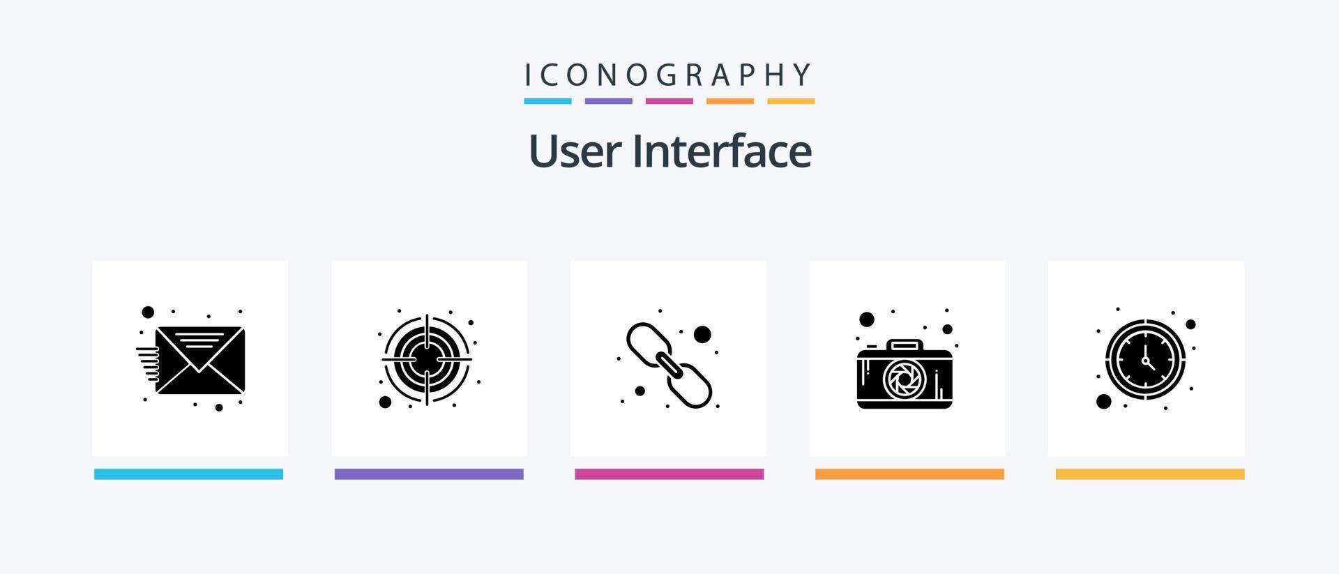 User Interface Glyph 5 Icon Pack Including watch. timer. link. clock. camera. Creative Icons Design vector