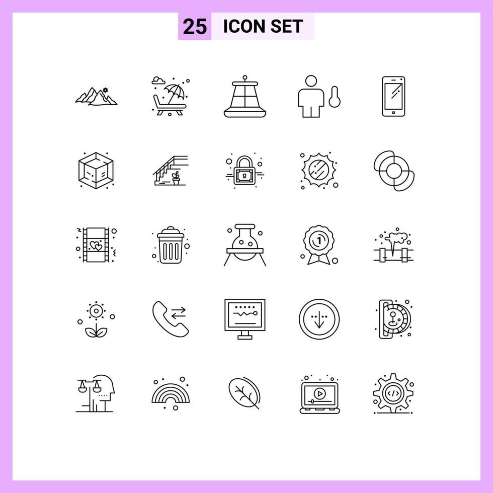 Pack of 25 Modern Lines Signs and Symbols for Web Print Media such as temperature degrees romance body nautical Editable Vector Design Elements
