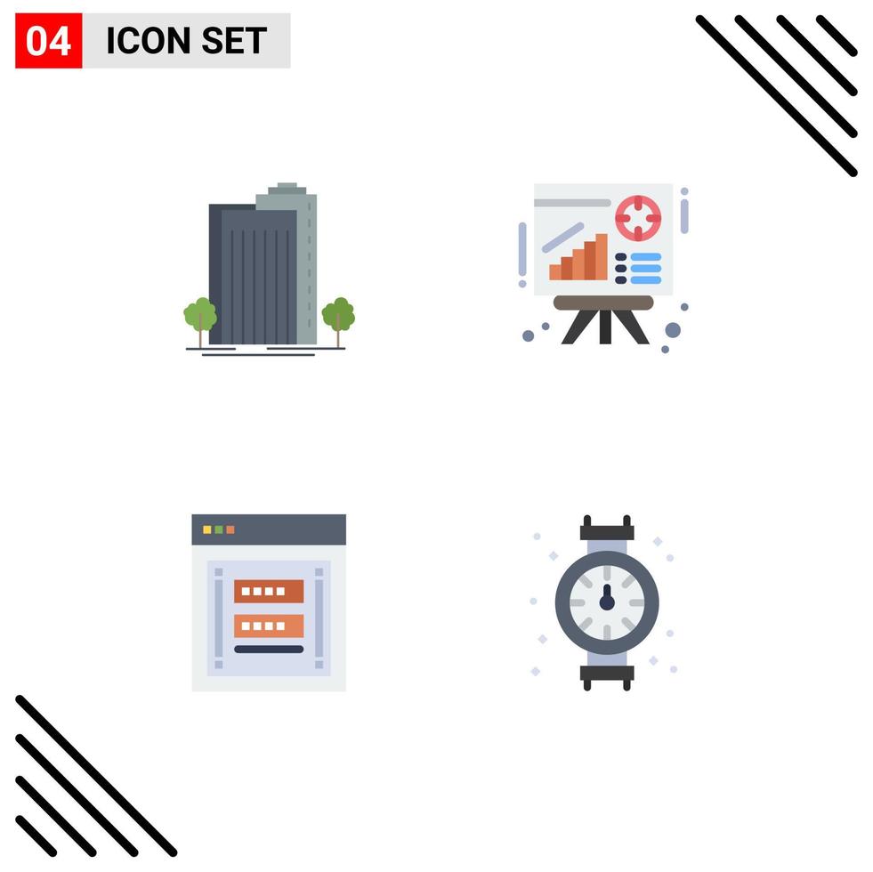 Set of 4 Vector Flat Icons on Grid for building fraudulent city chart login Editable Vector Design Elements
