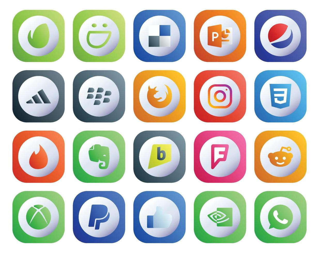 20 Social Media Icon Pack Including paypal reddit browser foursquare evernote vector