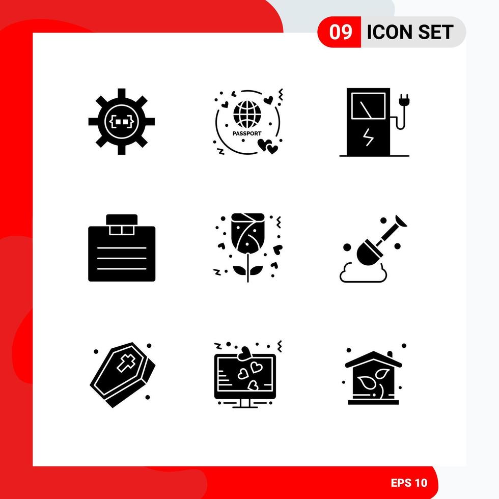 Set of 9 Modern UI Icons Symbols Signs for love suitcase travel portfolio briefcase Editable Vector Design Elements