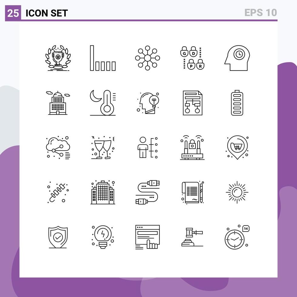 Universal Icon Symbols Group of 25 Modern Lines of administration head database face lock Editable Vector Design Elements