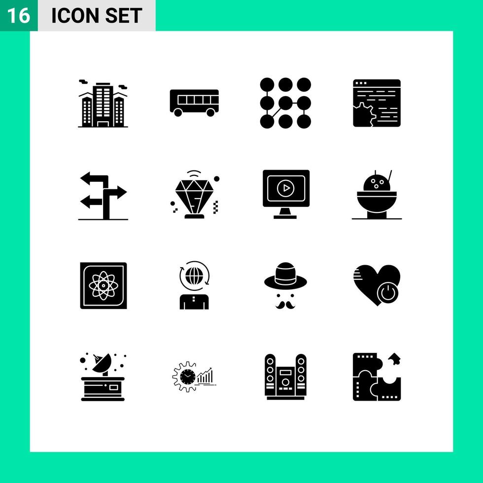 Universal Icon Symbols Group of 16 Modern Solid Glyphs of arrow setting pattern cog api Editable Vector Design Elements
