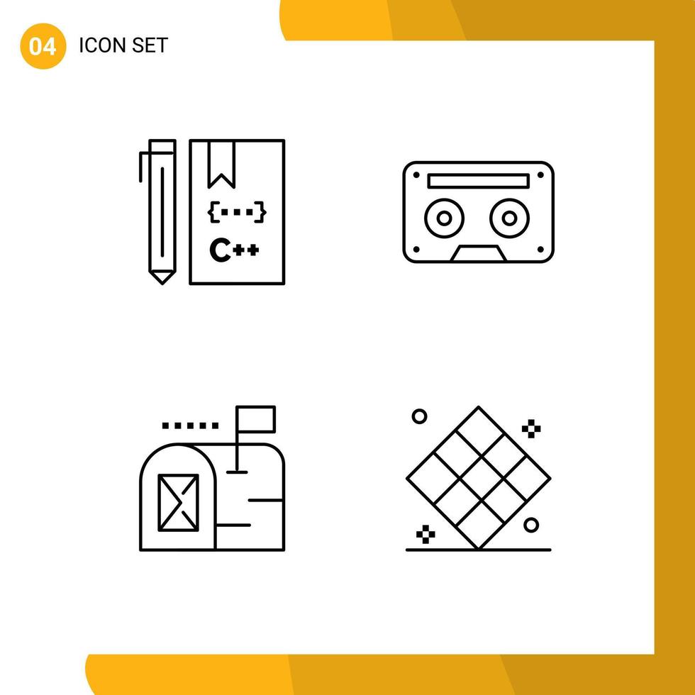 4 colores planos universales de línea de relleno establecidos para aplicaciones web y móviles cinta c desarrollar elementos de diseño vectorial editables de correo de audio vector