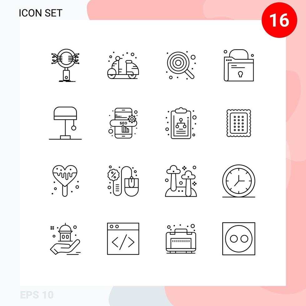 16 Universal Outline Signs Symbols of lock folder hot lollipop cute Editable Vector Design Elements