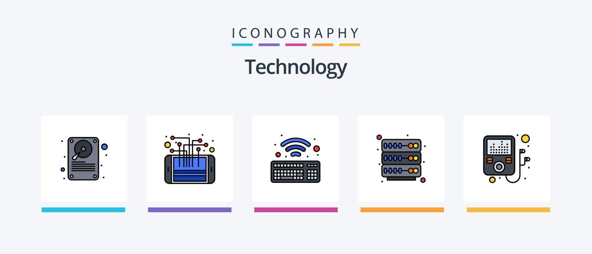 la línea de tecnología llenó el paquete de 5 iconos, incluida la nube. servidor. gratis. estante. teléfono inteligente diseño de iconos creativos vector