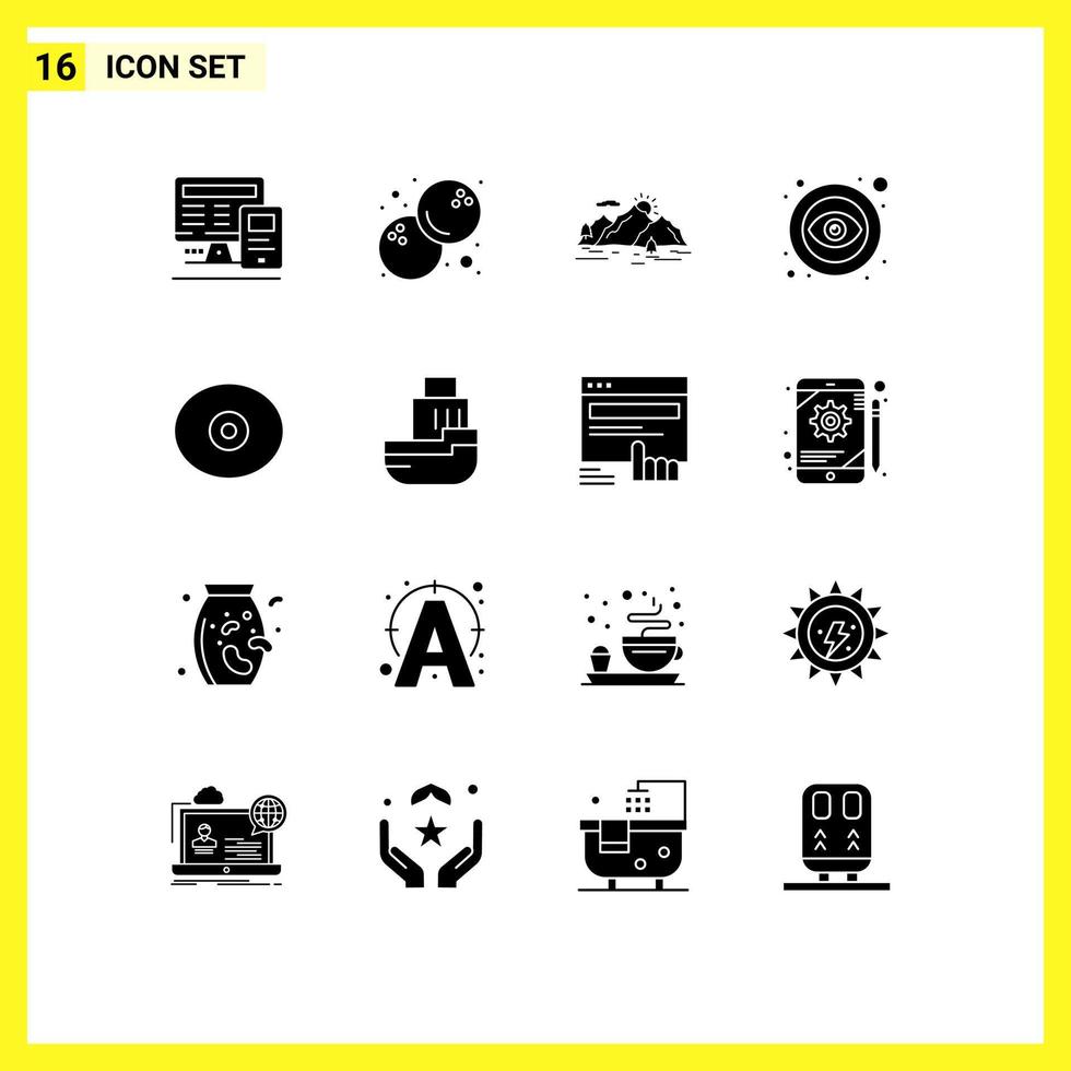 Set of 16 Commercial Solid Glyphs pack for boobs visible hill public eye Editable Vector Design Elements