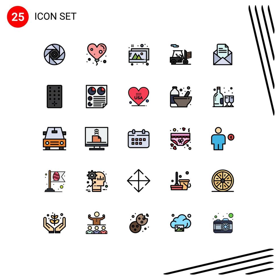 25 Thematic Vector Filled line Flat Colors and Editable Symbols of control office images mail transport Editable Vector Design Elements