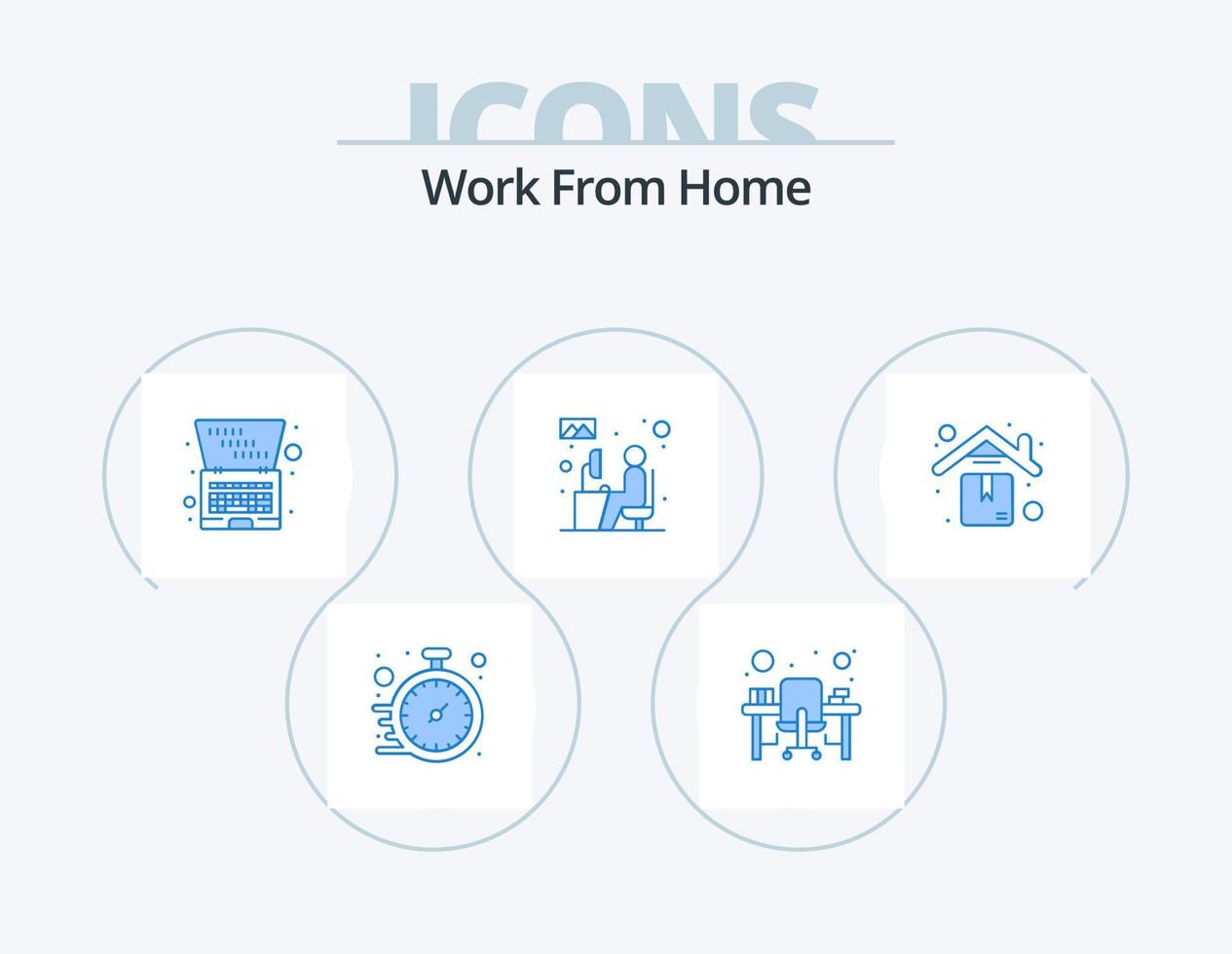 Work From Home Blue Icon Pack 5 Icon Design. working. user. workstation. home work. working vector