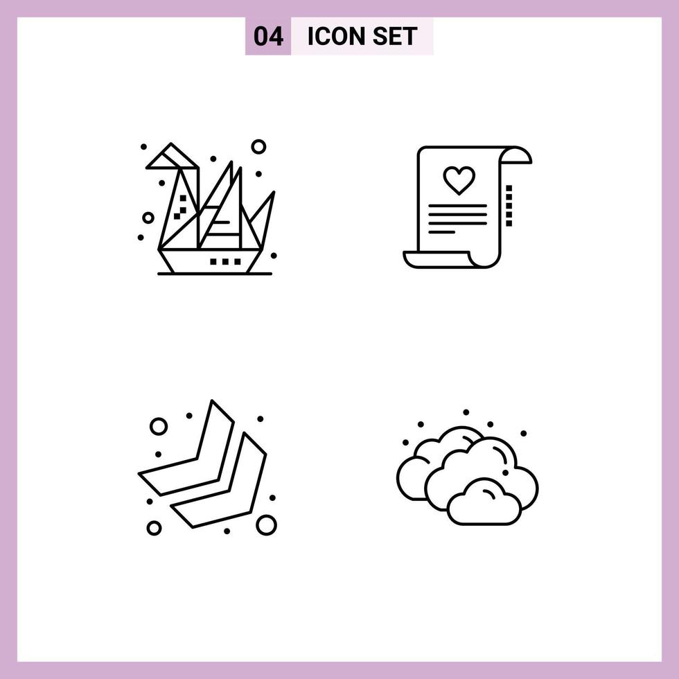 Set of 4 Modern UI Icons Symbols Signs for design arrow paper document down right Editable Vector Design Elements