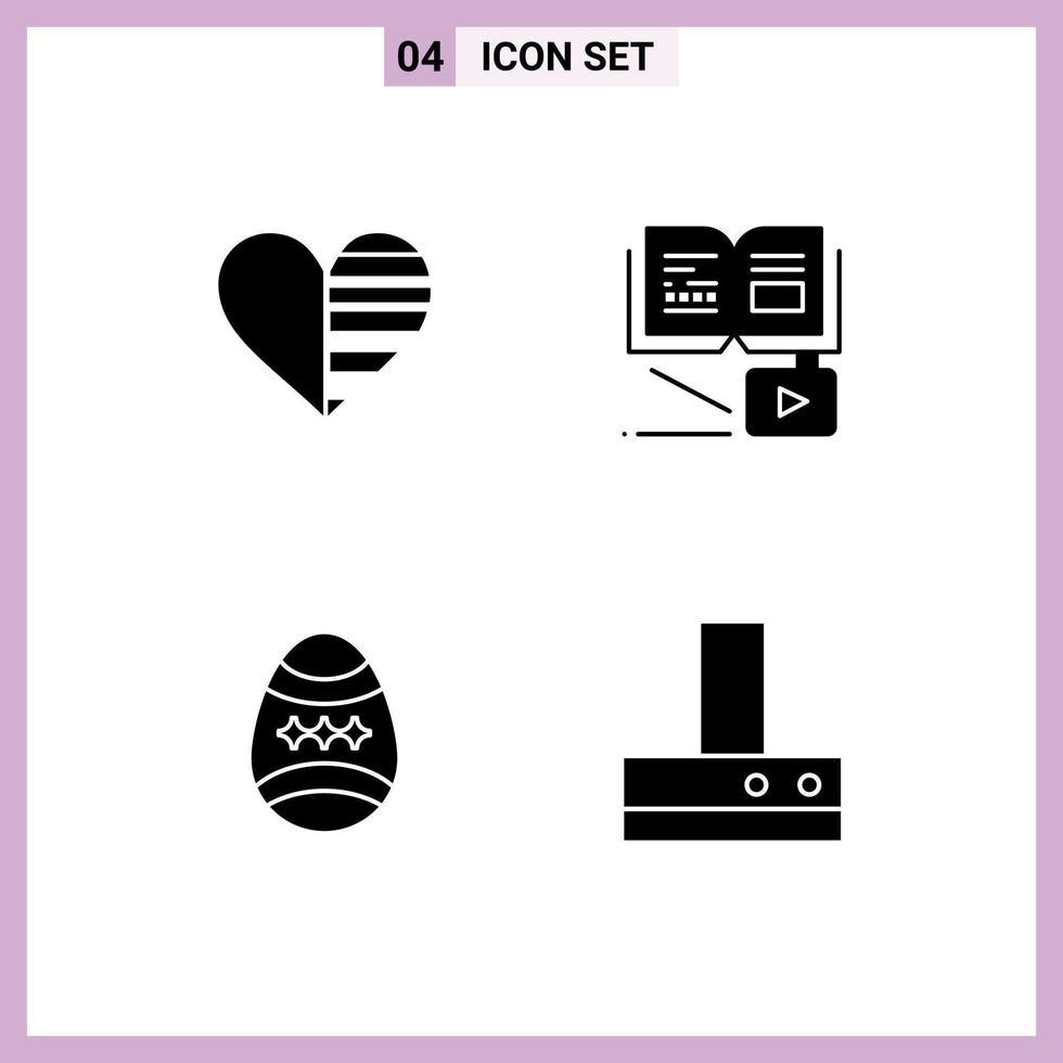 Modern Set of 4 Solid Glyphs and symbols such as heart bird lines knowledge easter Editable Vector Design Elements