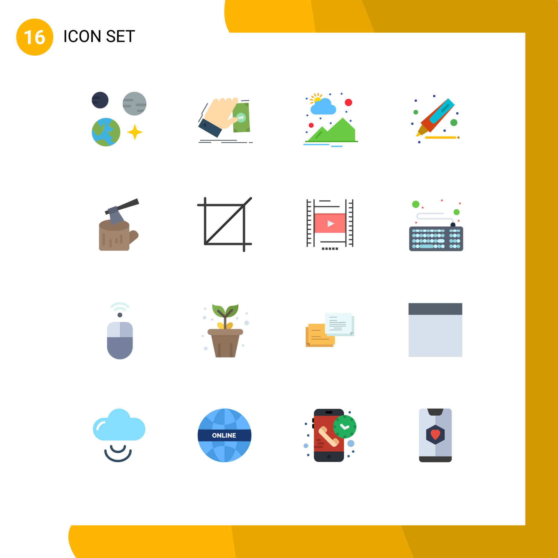 Pack of 16 creative Flat Colors of log marker dollar highlighter sun