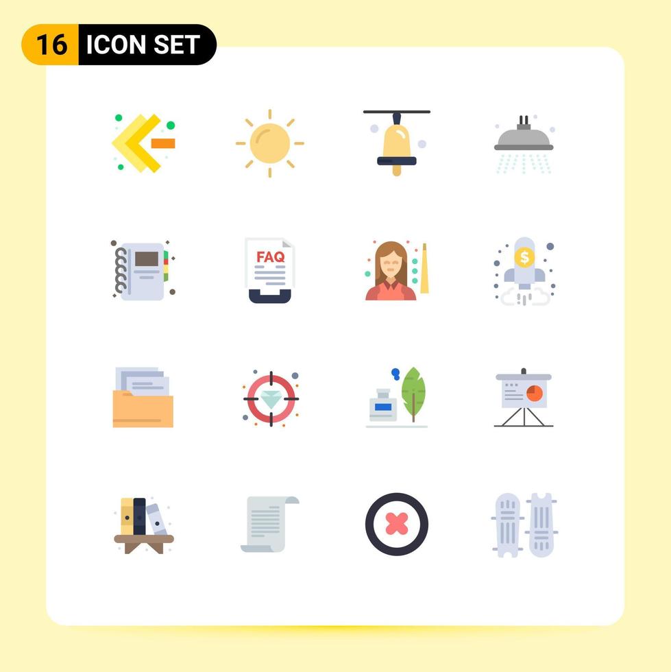 16 Universal Flat Color Signs Symbols of document communication school notepad education Editable Pack of Creative Vector Design Elements