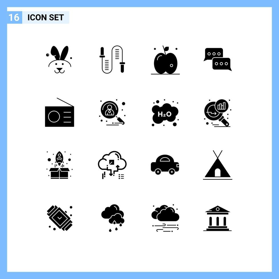 Group of 16 Solid Glyphs Signs and Symbols for gadgets reply apple message communication Editable Vector Design Elements