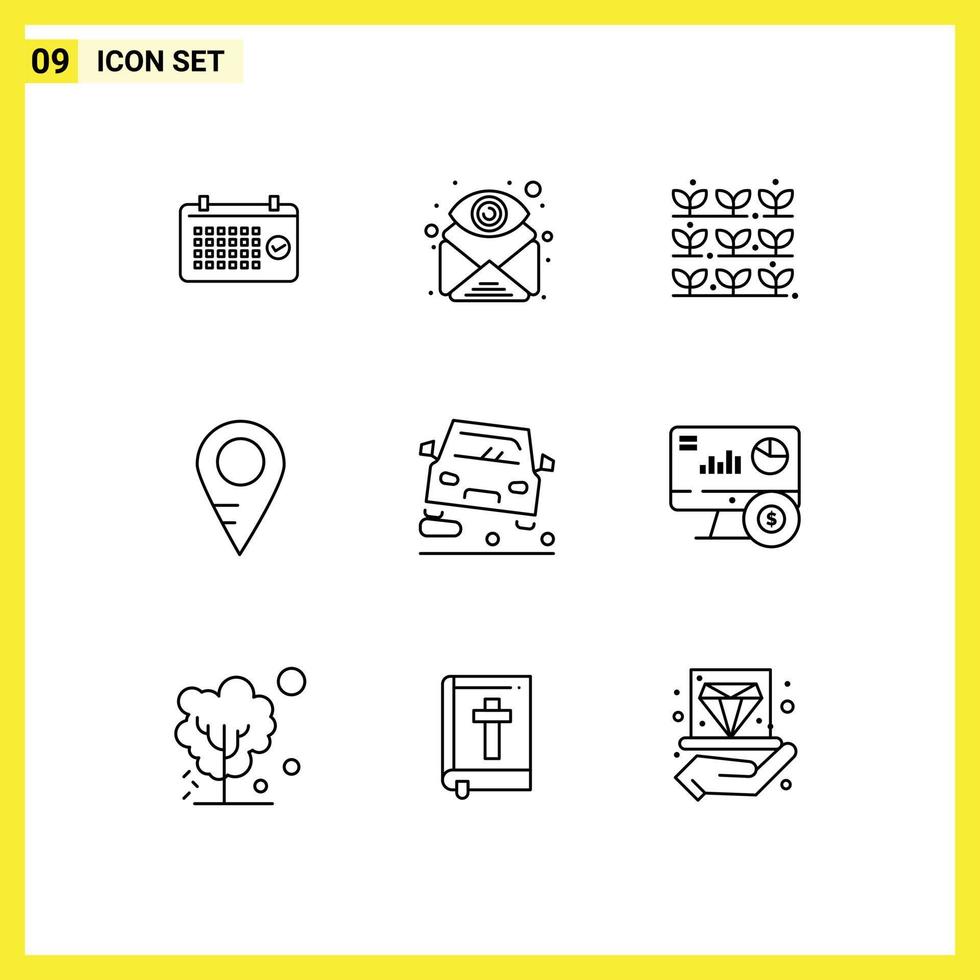 Set of 9 Vector Outlines on Grid for overtaking location find map nature Editable Vector Design Elements