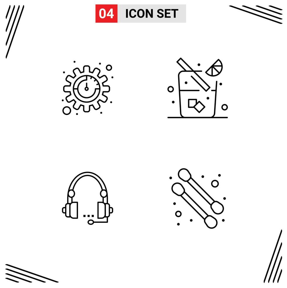 4 Universal Line Signs Symbols of productivity contact juice support help Editable Vector Design Elements