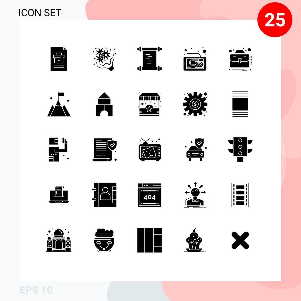 25 Universal Solid Glyph Signs Symbols of business message love inbox manuscript Editable Vector Design Elements