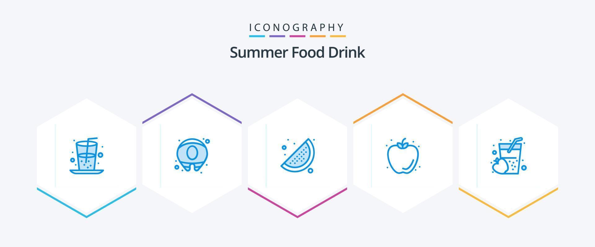 Summer Food Drink 25 Blue icon pack including juice. drink. lemon. apple. apple vector