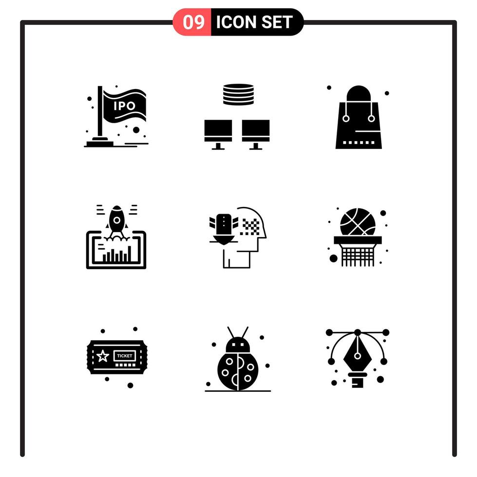 Modern Set of 9 Solid Glyphs and symbols such as web website celebration project shopping Editable Vector Design Elements