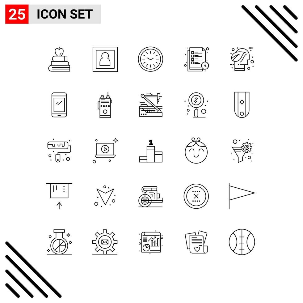 Group of 25 Modern Lines Set for environment eco clock list study time Editable Vector Design Elements