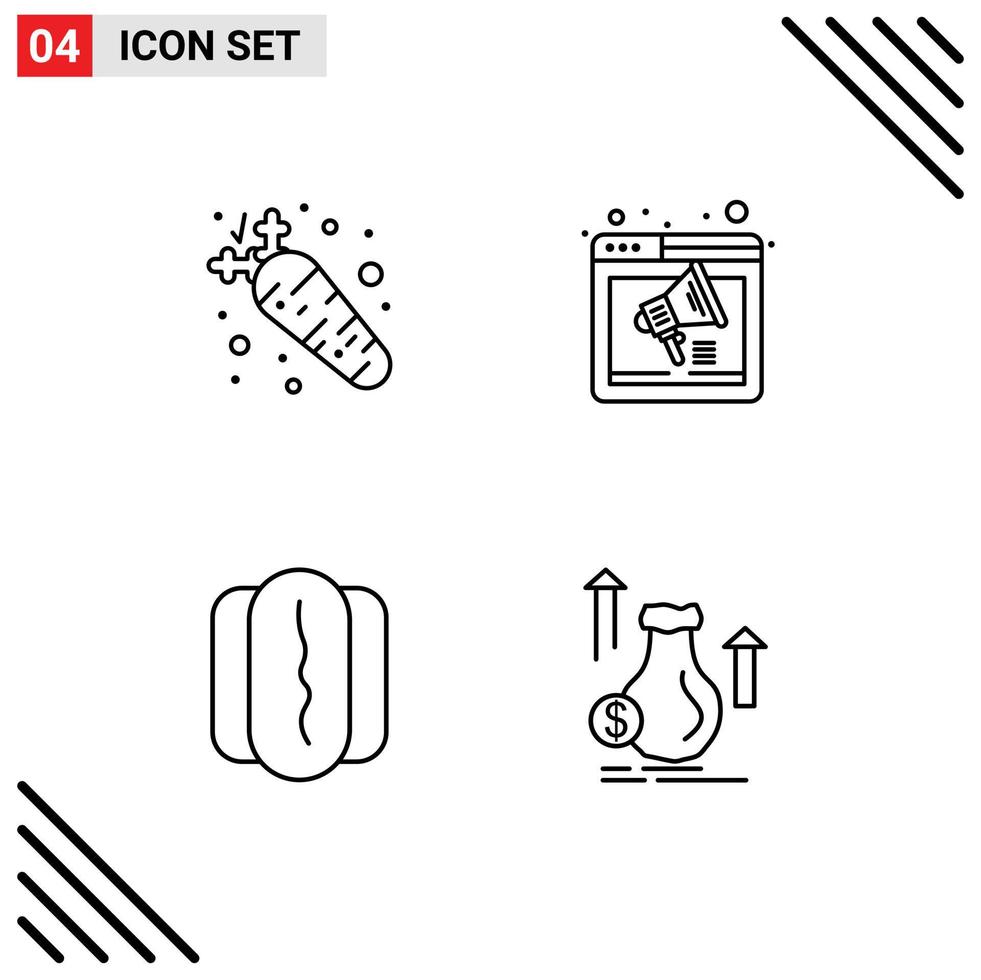 Universal Icon Symbols Group of 4 Modern Filledline Flat Colors of carrot food nutrition sound sausage Editable Vector Design Elements