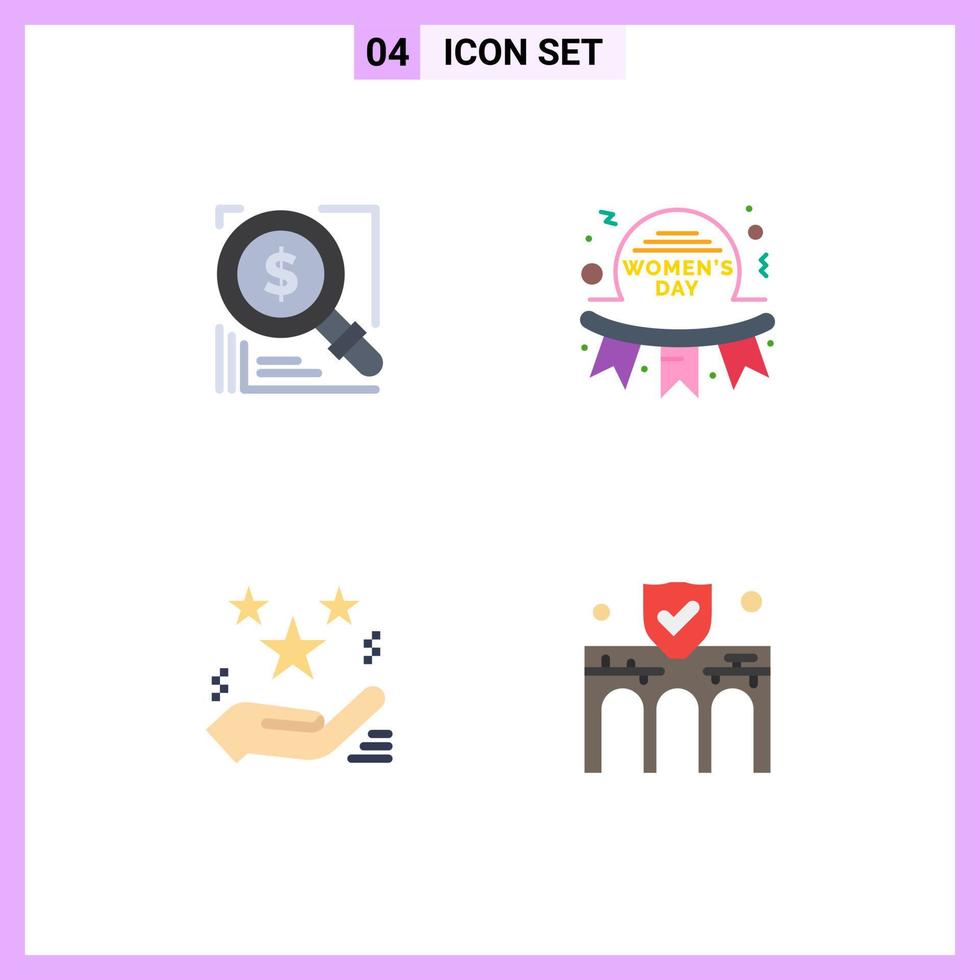 paquete de interfaz de usuario de 4 iconos planos básicos de insignia de búsqueda negocios feliz magia elementos de diseño vectorial editables vector