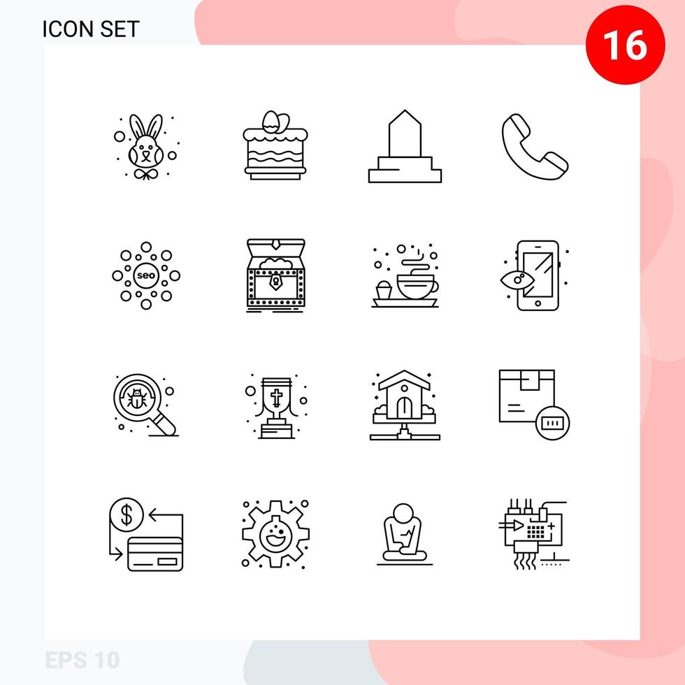 conjunto de 16 iconos de ui modernos símbolos signos para seo globo edificio llamada telefónica elementos de diseño vectorial editables vector