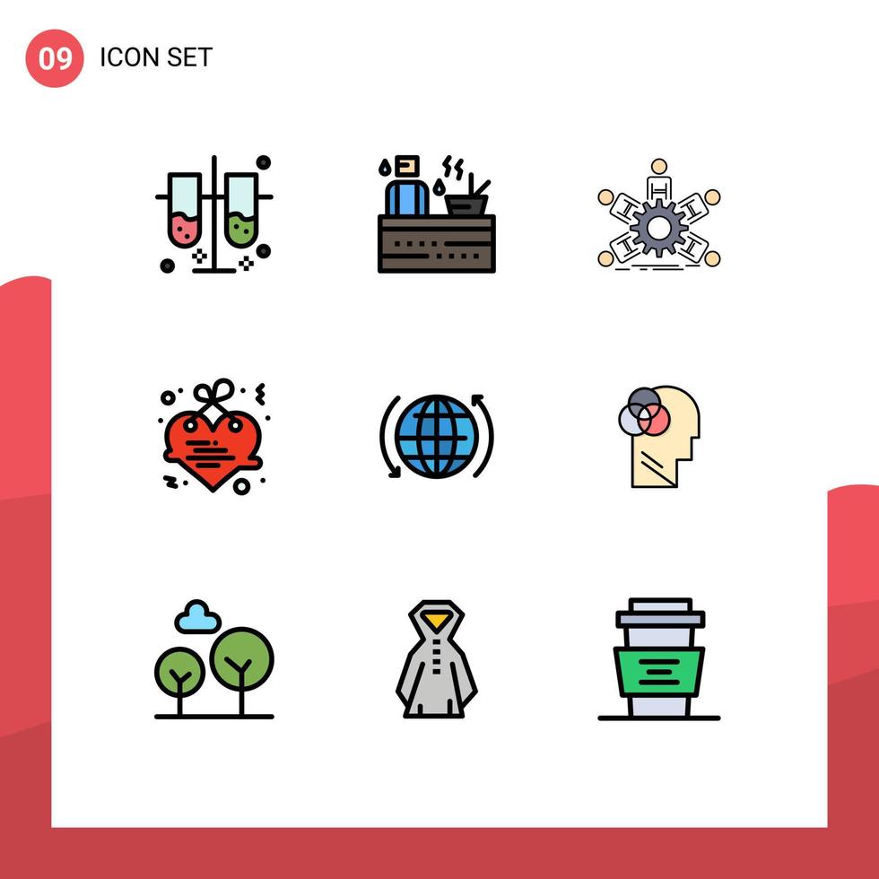 Pictogram Set of 9 Simple Filledline Flat Colors of global letter team heart teamwork Editable Vector Design Elements