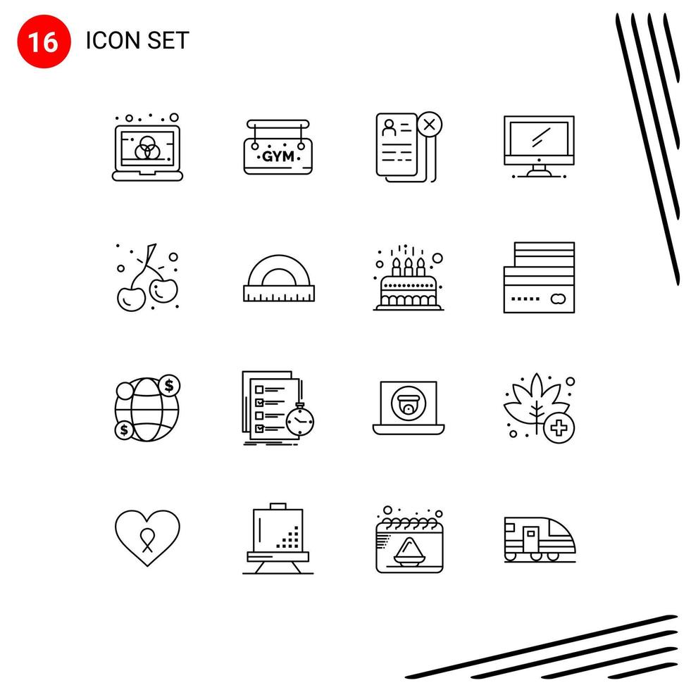 Set of 16 Commercial Outlines pack for berry imac career device computer Editable Vector Design Elements