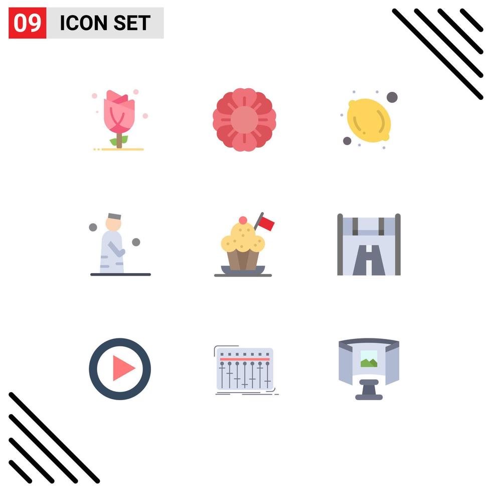9 Universal Flat Colors Set for Web and Mobile Applications chef hat prayer fruit pray man Editable Vector Design Elements