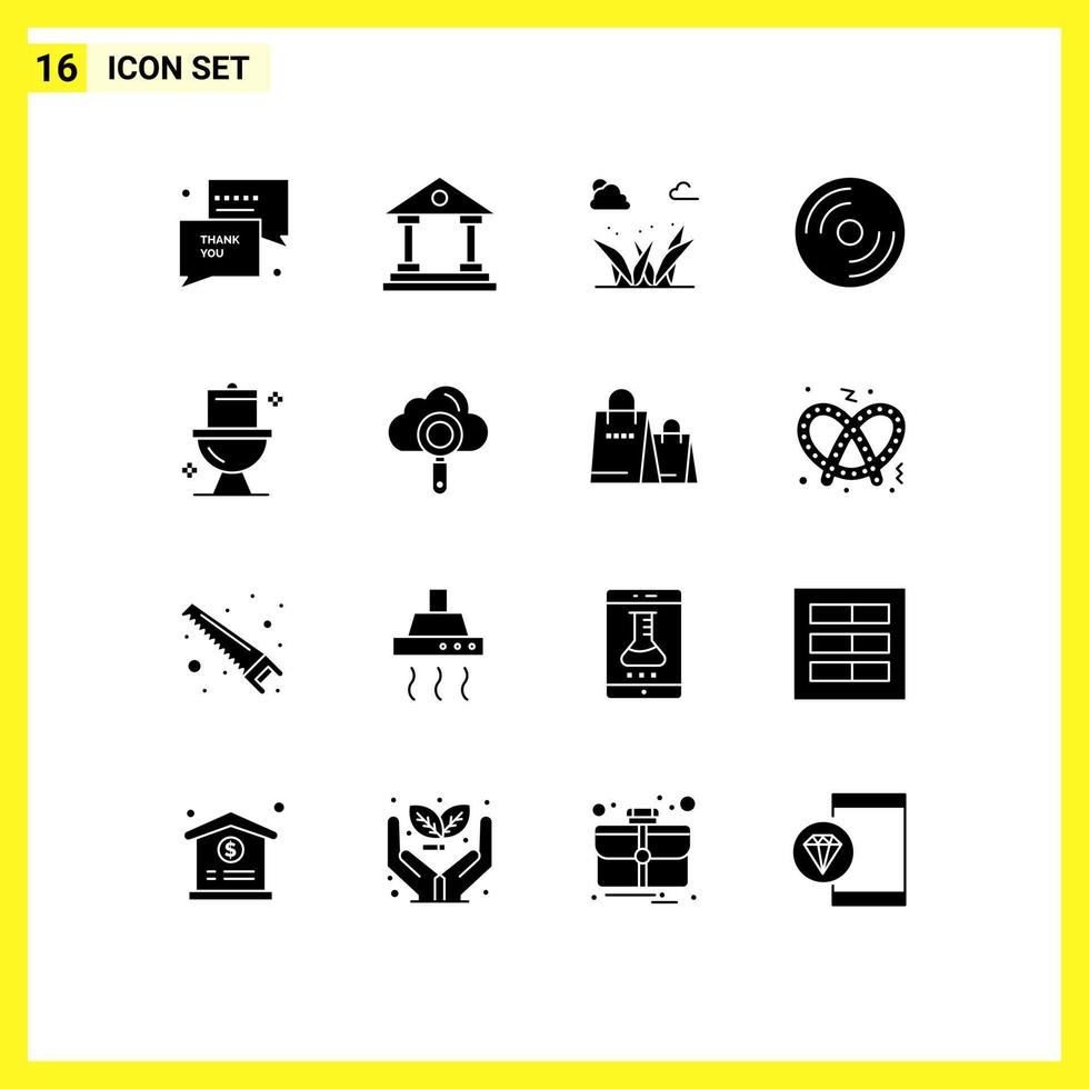 Pictogram Set of 16 Simple Solid Glyphs of bathroom laptop grass hardware devices Editable Vector Design Elements