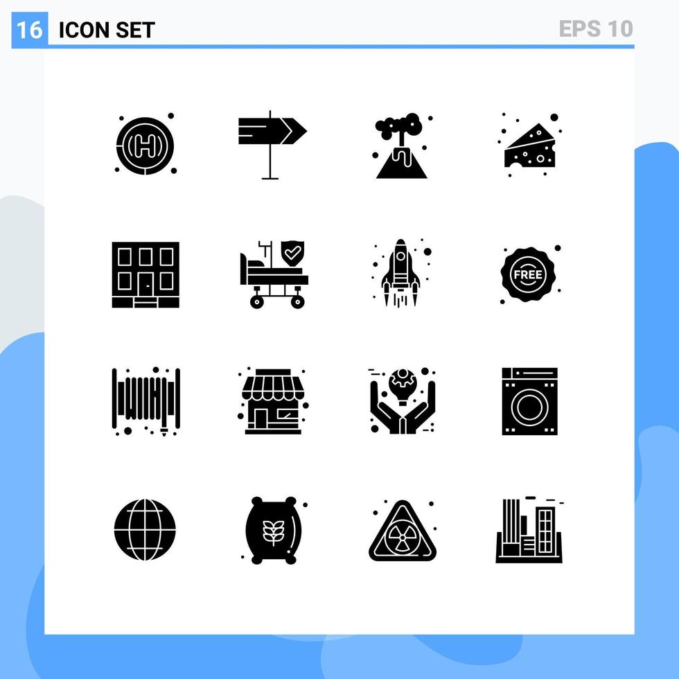 Solid Glyph Pack of 16 Universal Symbols of hospital construction pollution house building Editable Vector Design Elements