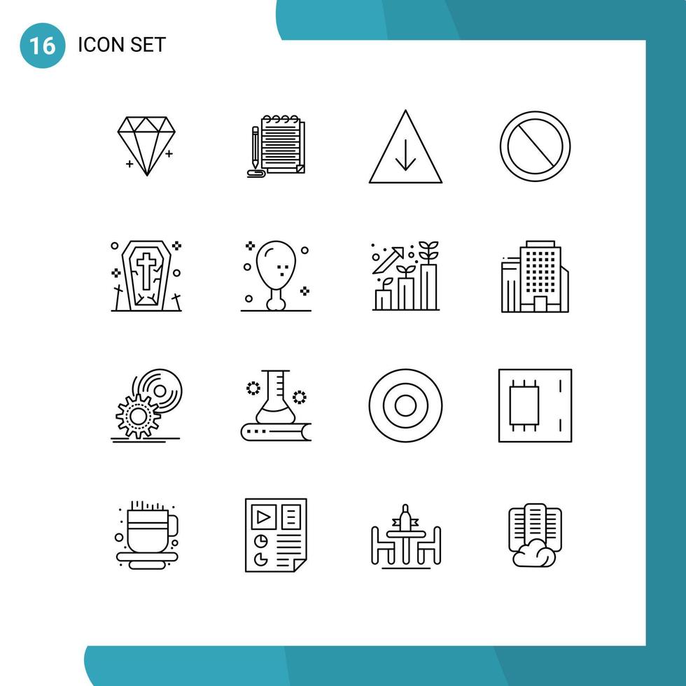 Modern Set of 16 Outlines and symbols such as death ui career trash deny Editable Vector Design Elements