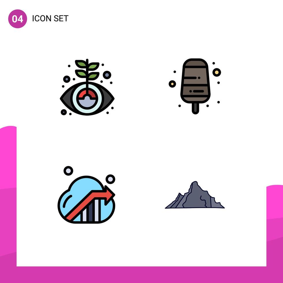 conjunto de pictogramas de 4 colores planos de línea rellena simple de elementos de diseño vectorial editables de marketing empresarial marketing ice cream hill vector